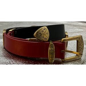 VTG Brighton Women's Leather Belt 1991 Gold Concho Color Block Leather S 41301